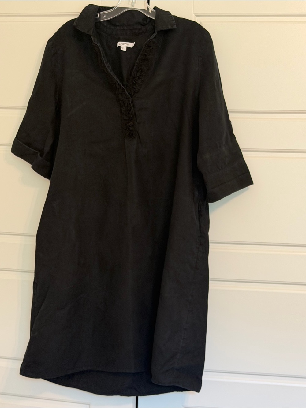 Chico's Black Linen-Blend Midi Tunic Dress